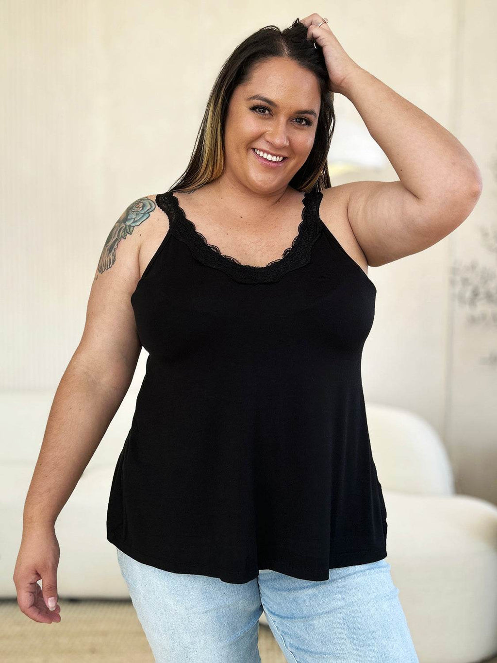 Basic Bae Full Size Lace Detail V-Neck Cutout Cami - Delanoir