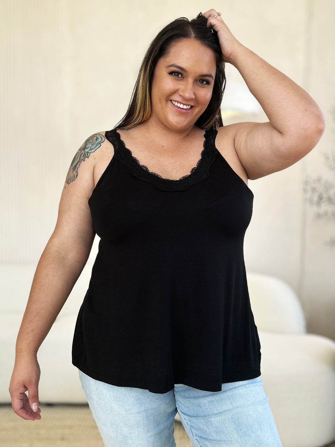 Basic Bae Full Size Lace Detail V-Neck Cutout Cami - Delanoir