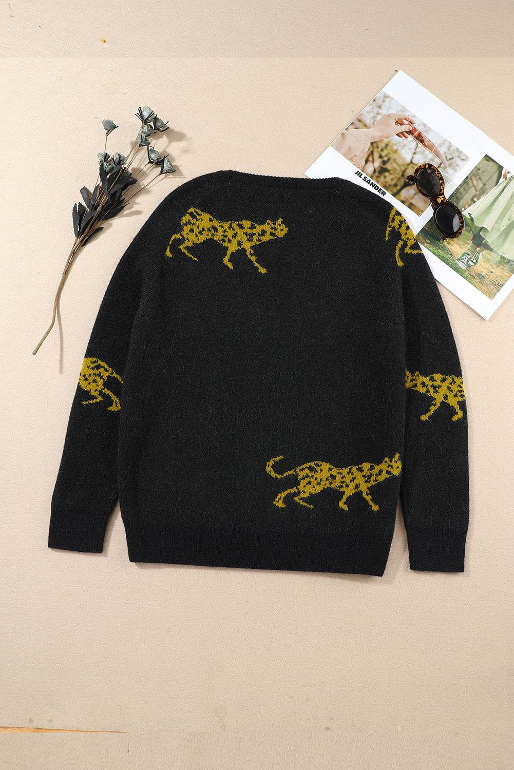 Animal Print Round Neck Sweater - Delanoir