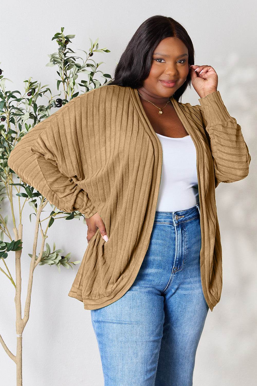 Basic Bae Full Size Ribbed Cocoon Cardigan - Delanoir