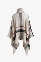 Plaid Turtleneck Raw Hem Poncho - Delanoir