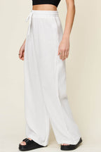 Double Take Full Size Texture Drawstring Wide Leg Pants - Delanoir