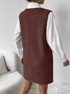 V-Neck Sleeveless Sweater Dress with Pockets - Delanoir