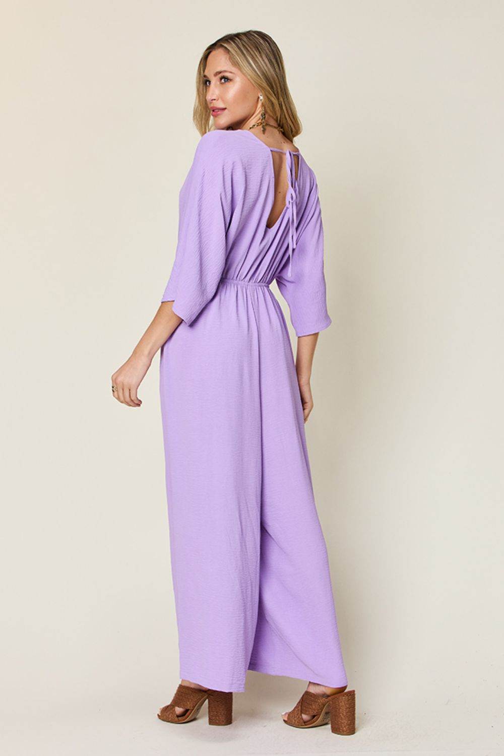 Double Take Full Size Surplice Wide Leg Jumpsuit with Pockets - Delanoir