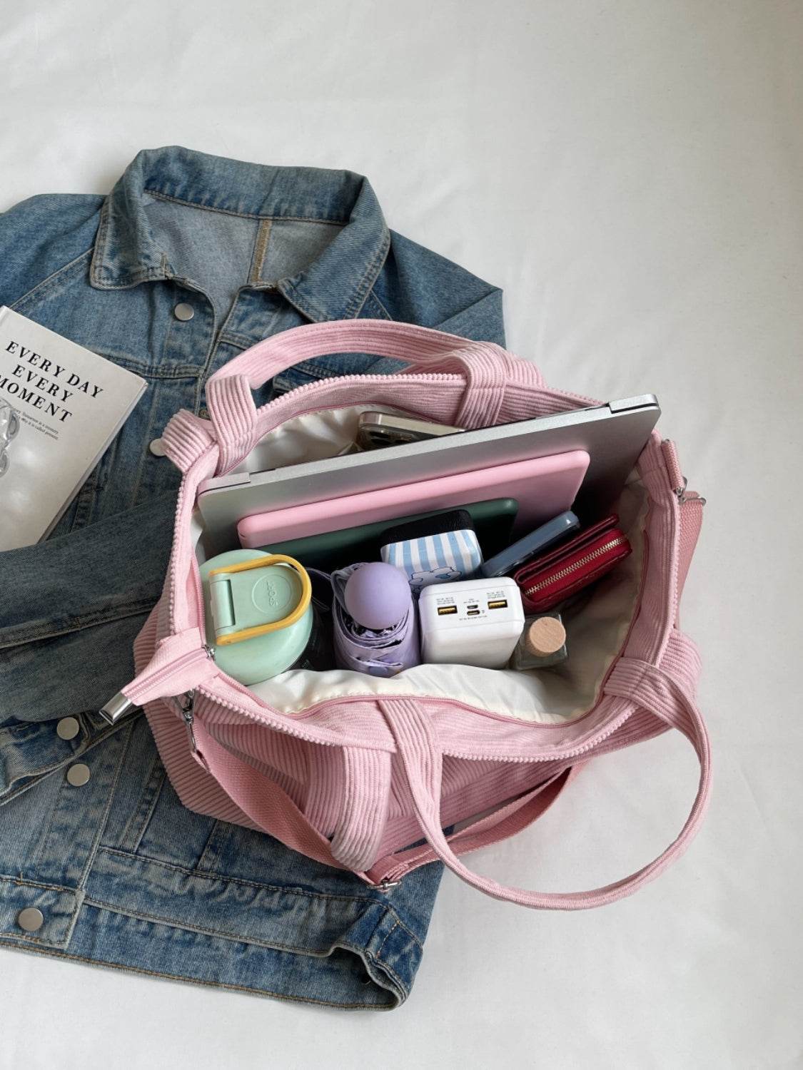 Corduroy Solid Large Tote Bag - Delanoir