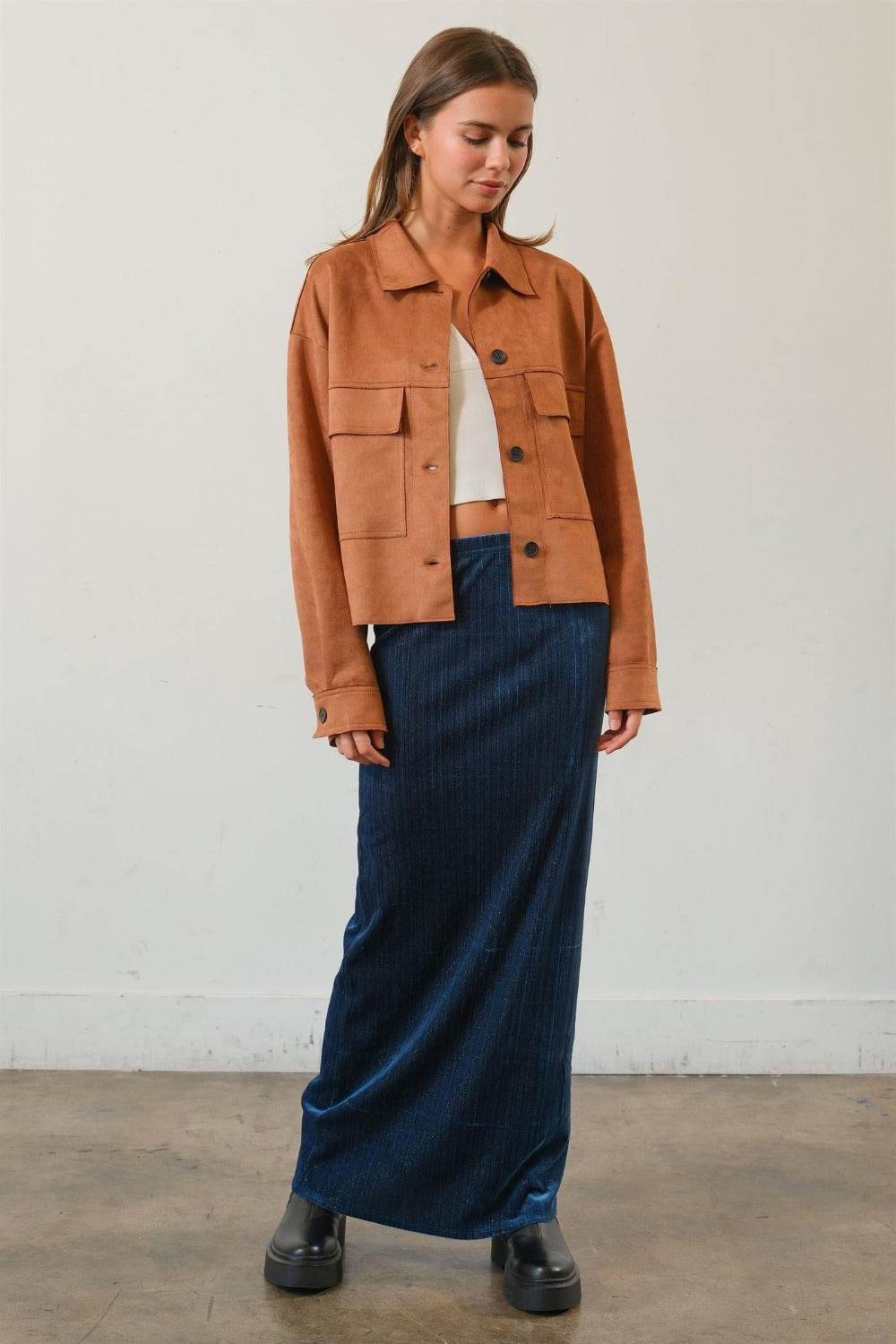 HYFVE Suede Button Down Cropped Jacket - Delanoir
