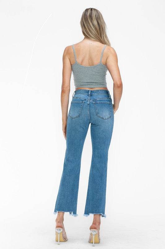 bytos Raw Hem Distressed Mid Rise Crop Jeans - Delanoir