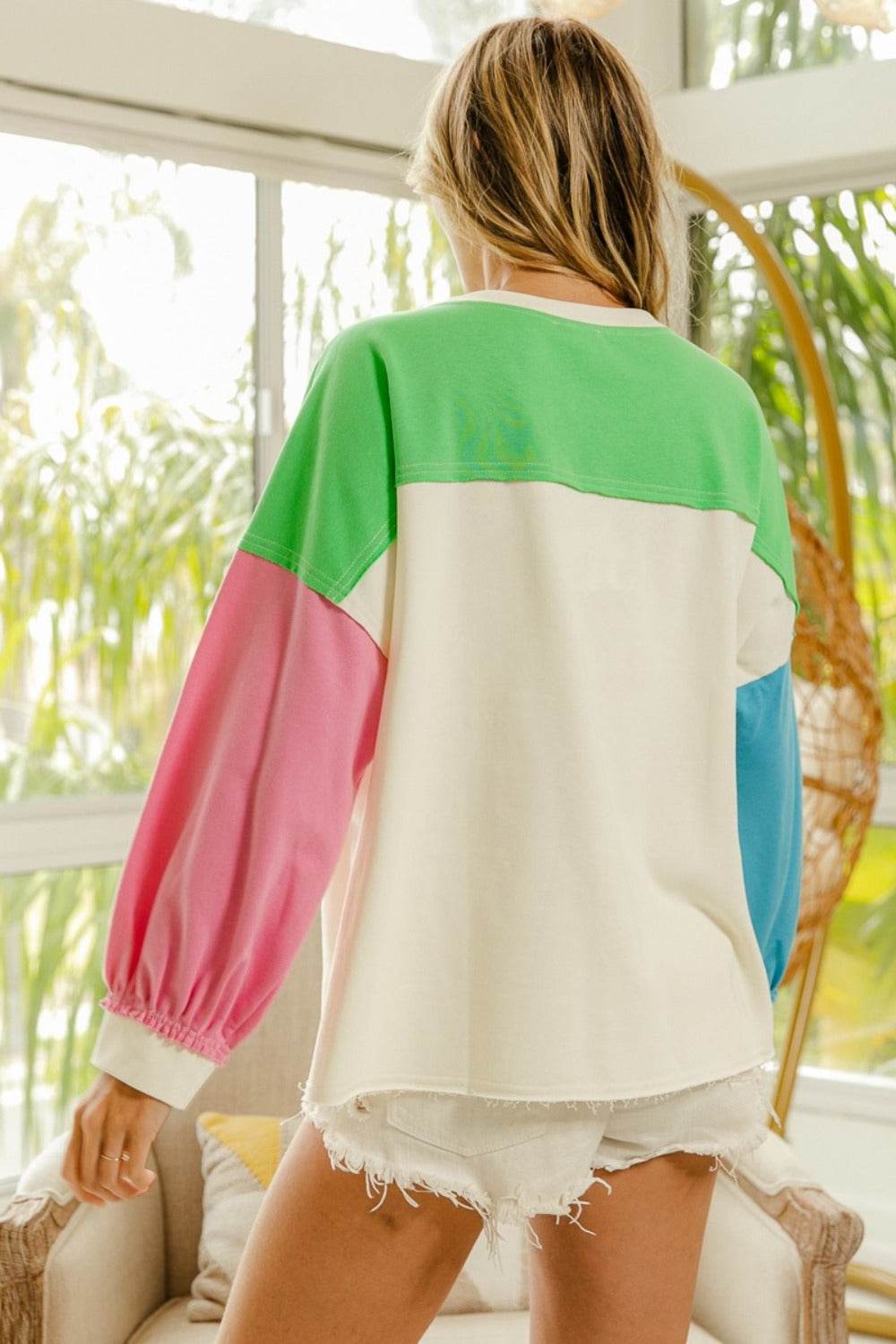 BiBi Color Block Patched Long Sleeve Top - Delanoir