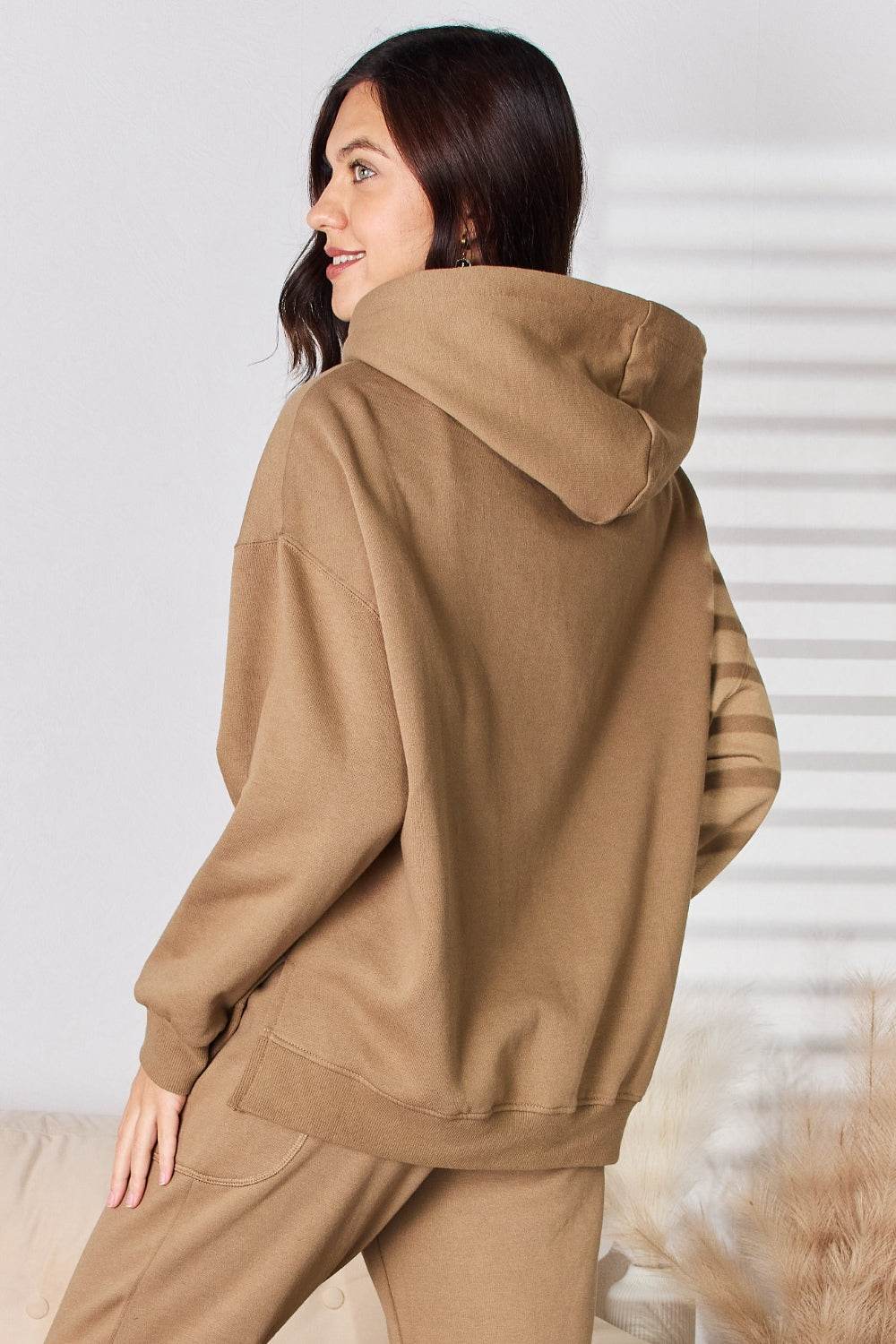 RISEN Drawstring Drop Shoulder Long Sleeve Hoodie - Delanoir
