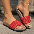 PU Leather Woven Platform Sandals - Delanoir