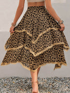 Lace Detail Layered Printed Skirt - Delanoir