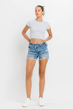 Lovervet Stepped Waist Raw Hem Denim Shorts - Delanoir
