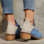 Contrast Canvas Low Heel Boots - Delanoir