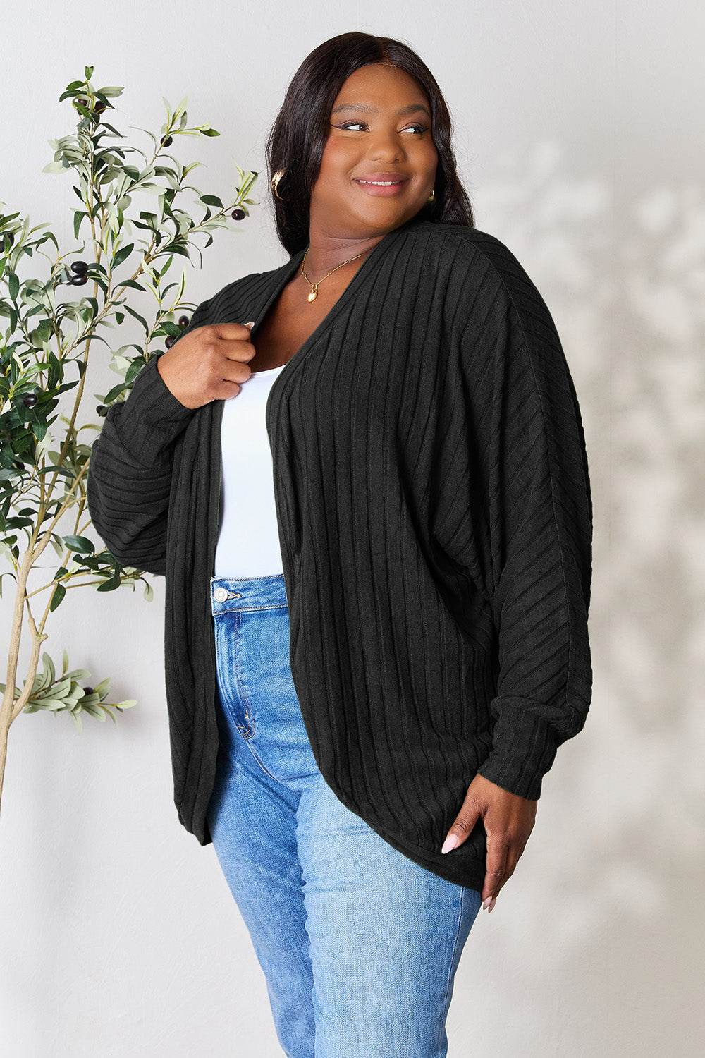 Basic Bae Full Size Ribbed Cocoon Cardigan - Delanoir