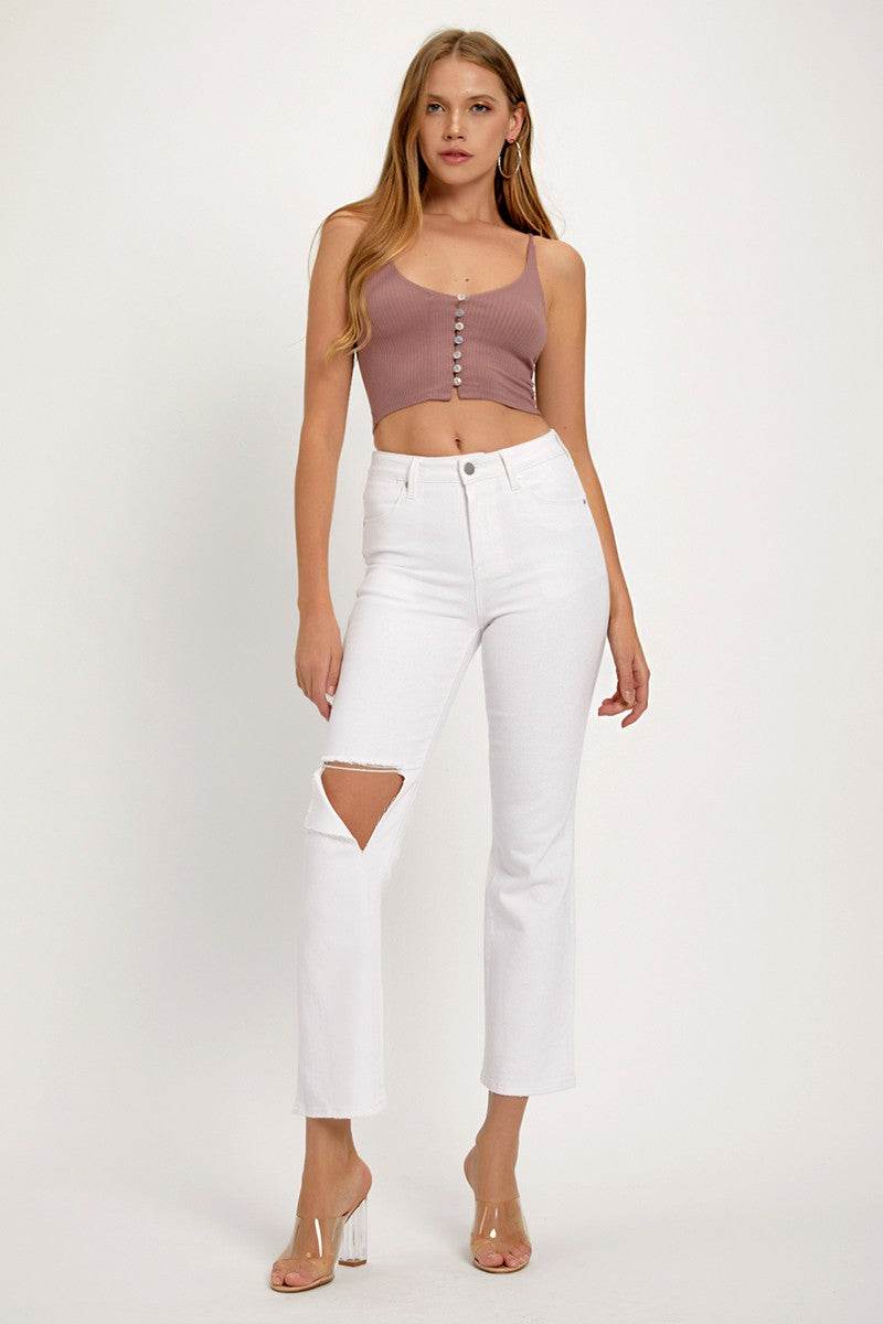 RISEN Full Size Distressed Cropped Straight Jeans - Delanoir