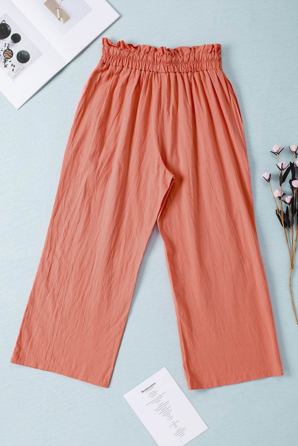 Drawstring Paperbag Waist Wide Leg Pants - Delanoir