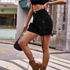 High Waist Denim Cargo Shorts - Delanoir