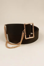 PU Leather Wide Belt with Chain - Delanoir