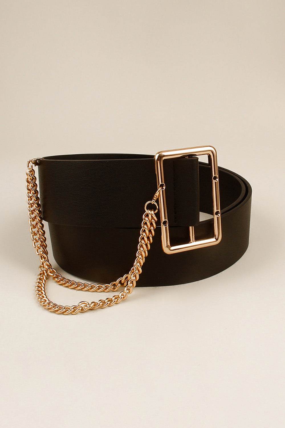 PU Leather Wide Belt with Chain - Delanoir