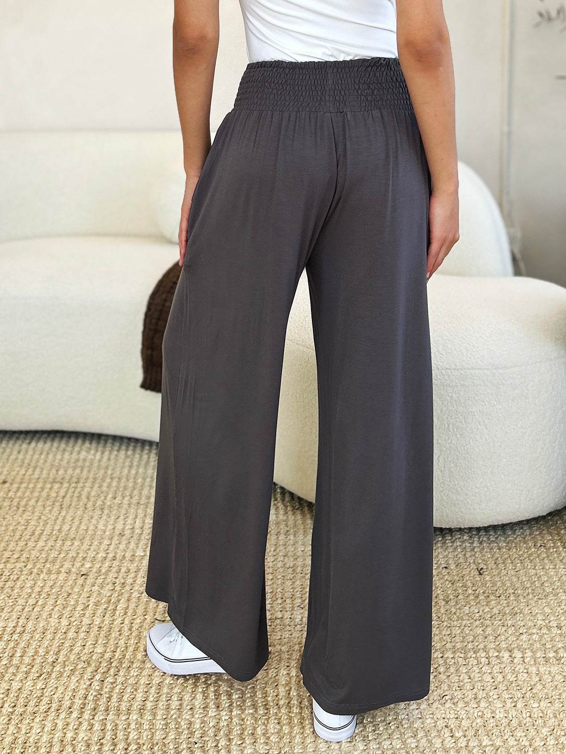 Double Take Full Size Smocked Wide Waistband Wide Leg Pants - Delanoir