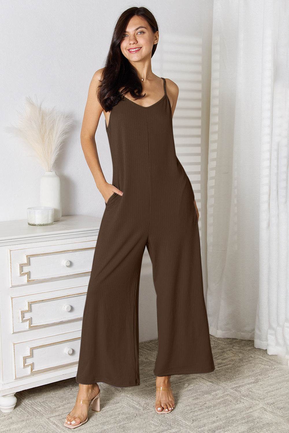 Basic Bae Full Size Spaghetti Strap V-Neck Jumpsuit - Delanoir