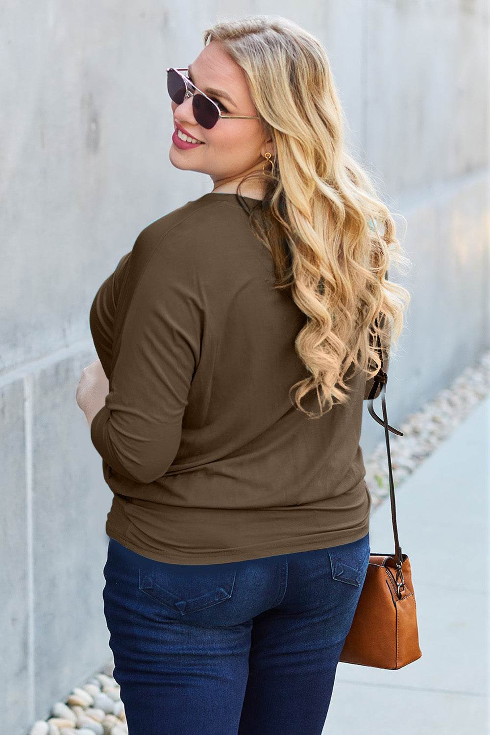Basic Bae Full Size Round Neck Batwing Sleeve Top - Delanoir