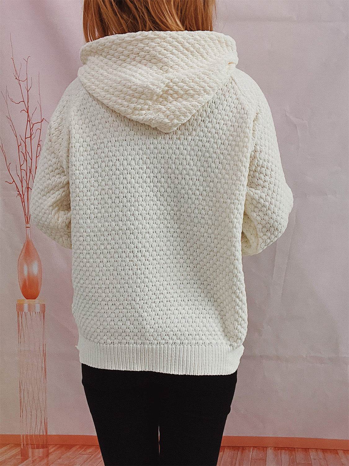 Drawstring Long Sleeve Hooded Sweater - Delanoir