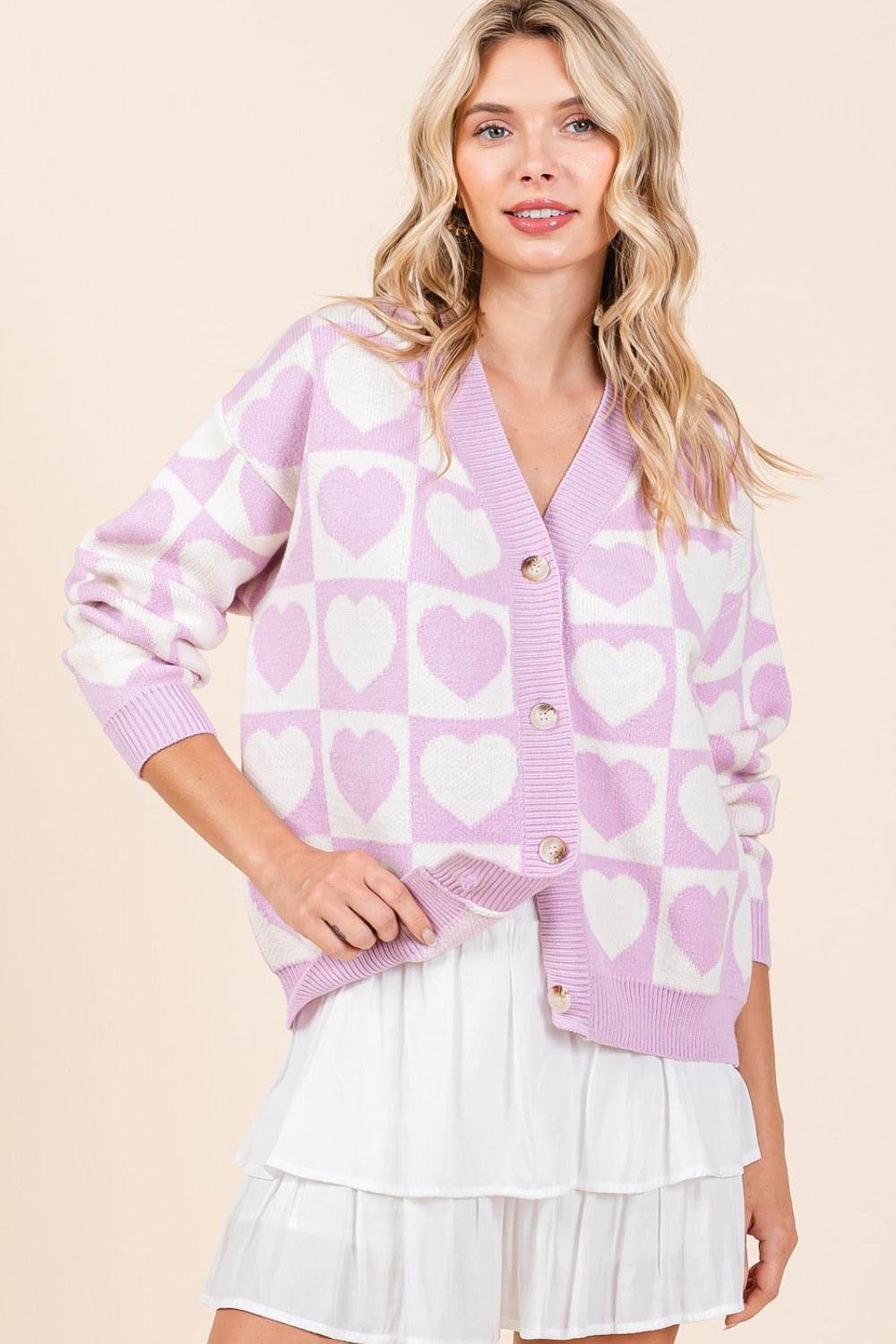Mittoshop Checkered Heart Button Down Cardigan - Delanoir