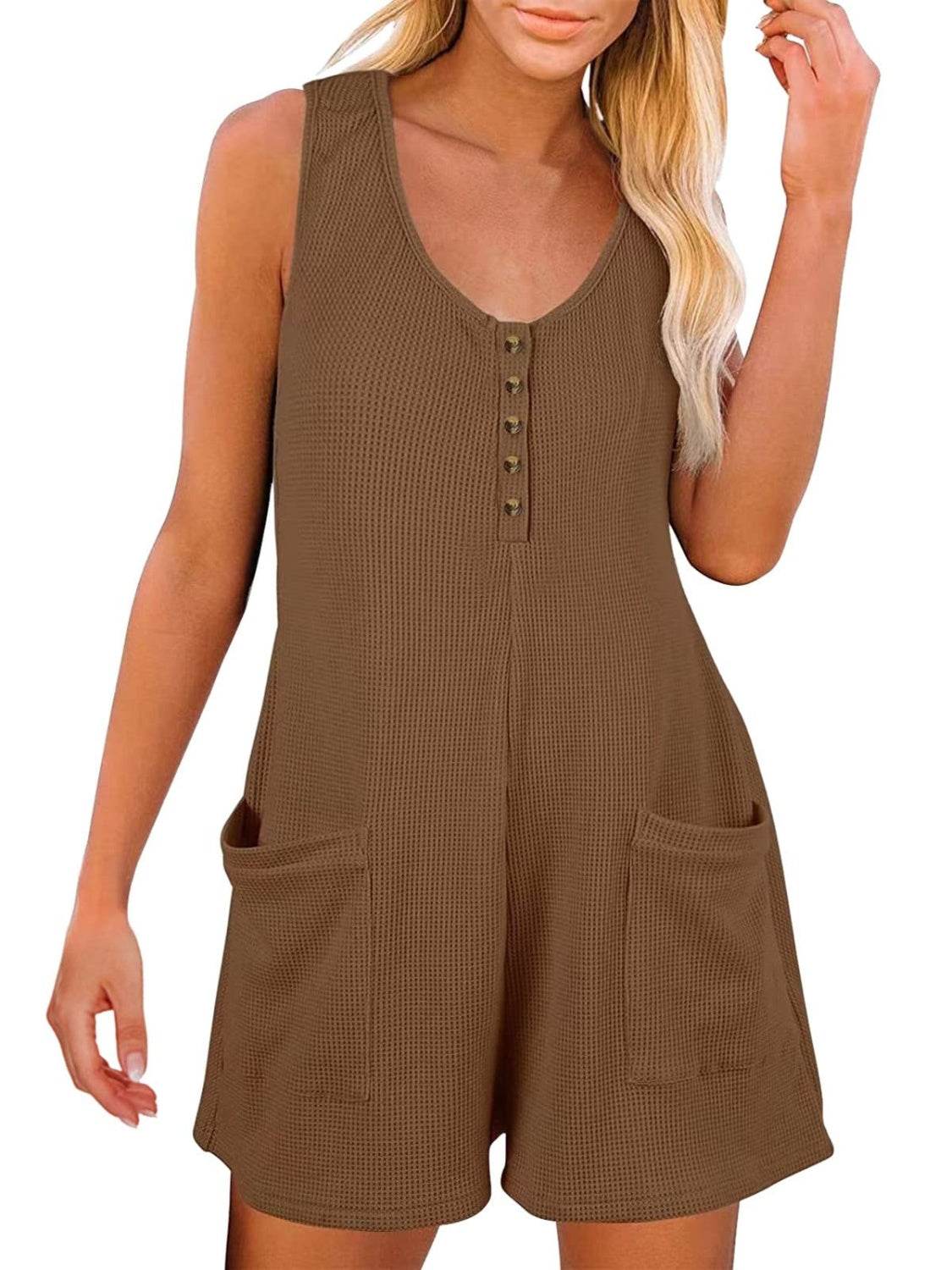 Full Size Pocketed Scoop Neck Sleeveless Romper - Delanoir