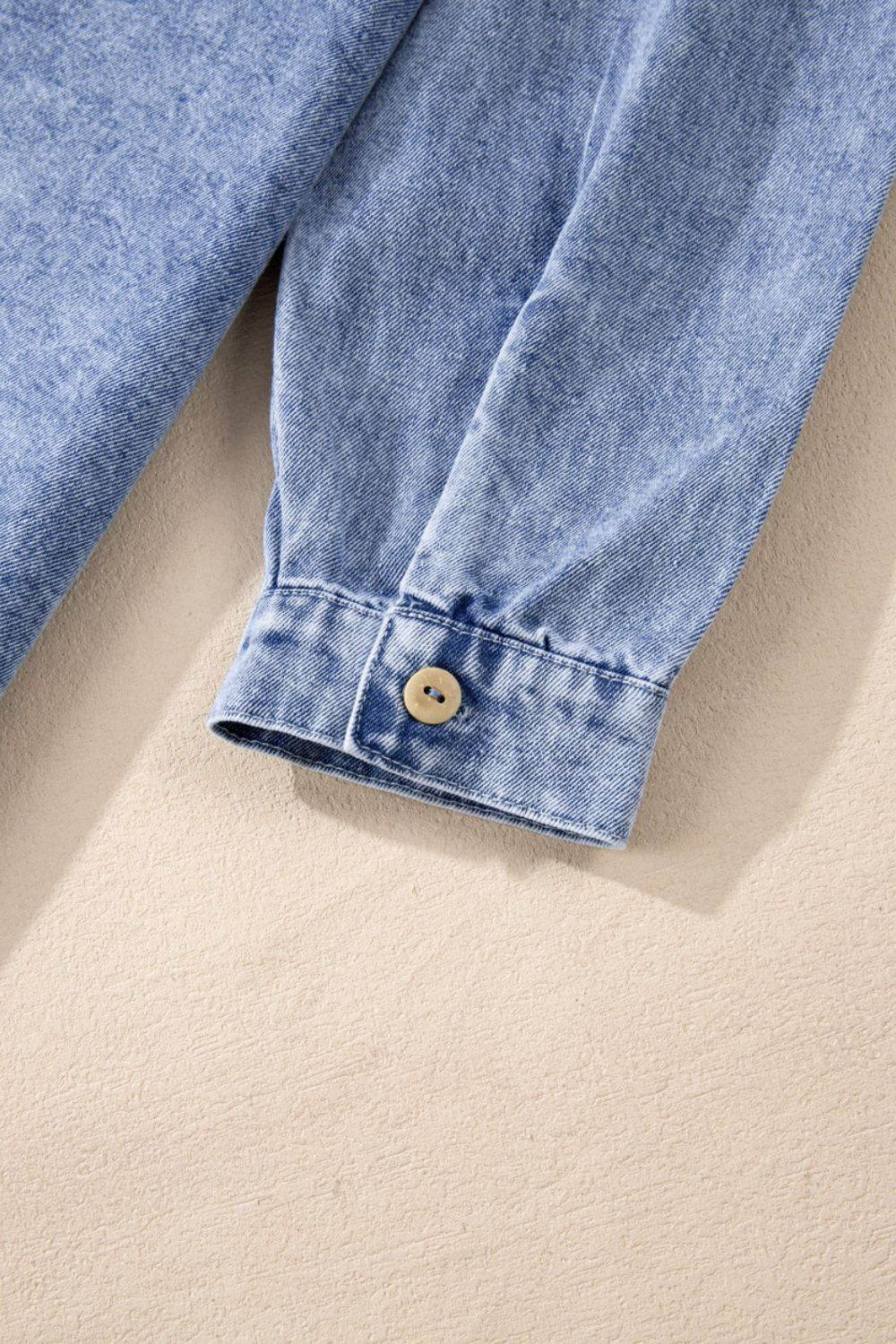Raw Hem Button Down Long Sleeve Denim Dress - Delanoir