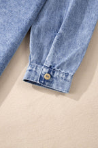Raw Hem Button Down Long Sleeve Denim Dress - Delanoir