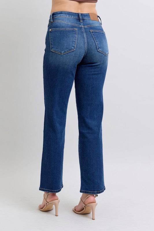 Judy Blue Full Size Side Seam Detail Straight Jeans with Pockets - Delanoir