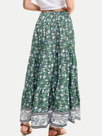 Full Size Tiered Printed Elastic Waist Skirt - Delanoir