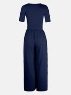 Scoop Neck Short Sleeve Jumpsuit - Delanoir