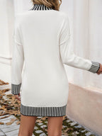 Devine Striped Mock Neck Long Sleeve Sweater Dress - Delanoir