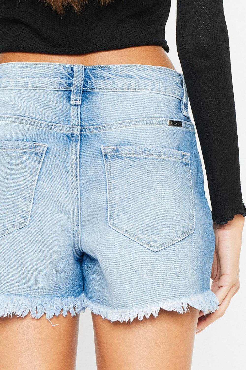 Kancan High Waist Frayed Denim Shorts - Delanoir