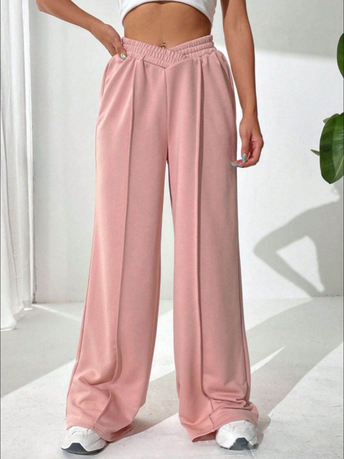 Elastic Waist Wide Leg Pants - Delanoir