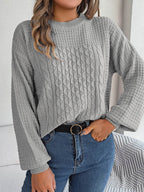 Cable-Knit Round Neck Long Sleeve Sweater - Delanoir