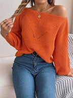 Openwork Long Sleeve Sweater - Delanoir