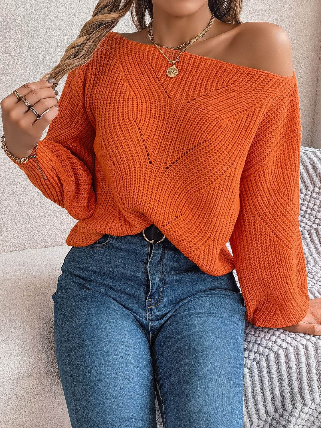 Openwork Long Sleeve Sweater - Delanoir