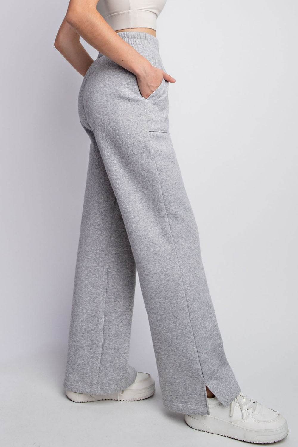 Faith Apparel Full Size Drawstring Straight Leg Slit Sweatpants - Delanoir