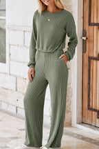 Round Neck Long Sleeve Jumpsuit - Delanoir