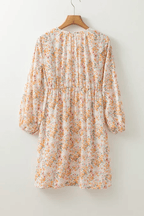 Printed V-Neck Balloon Sleeve Mini Dress - Delanoir