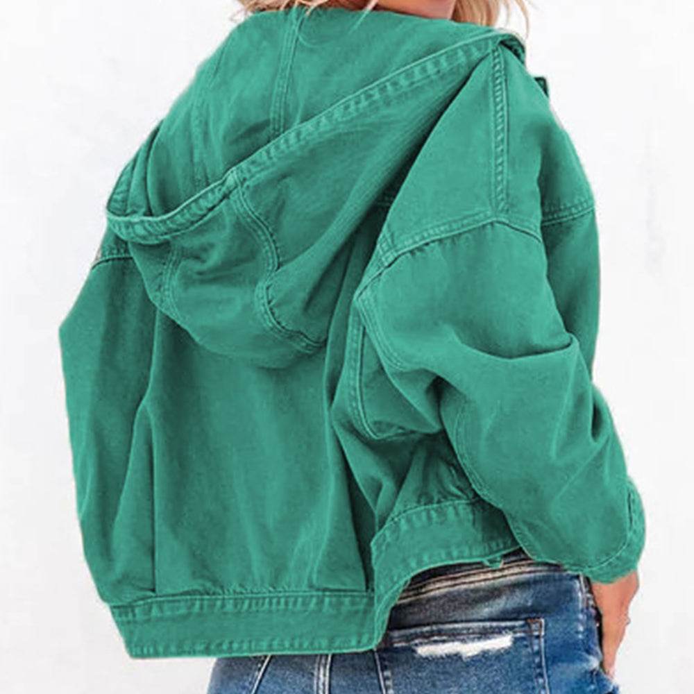 Hooded Dropped Shoulder Denim Jacket - Delanoir