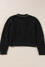Round Neck Button Up Long Sleeve Cardigan - Delanoir