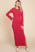 Culture Code Full Size Round Neck Bodycon Bell Maxi Dress - Delanoir