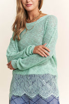J.NNA Lace Detail Long Sleeve Knit Top - Delanoir