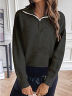 Half Zip Dropped Shoulder Sweater - Delanoir