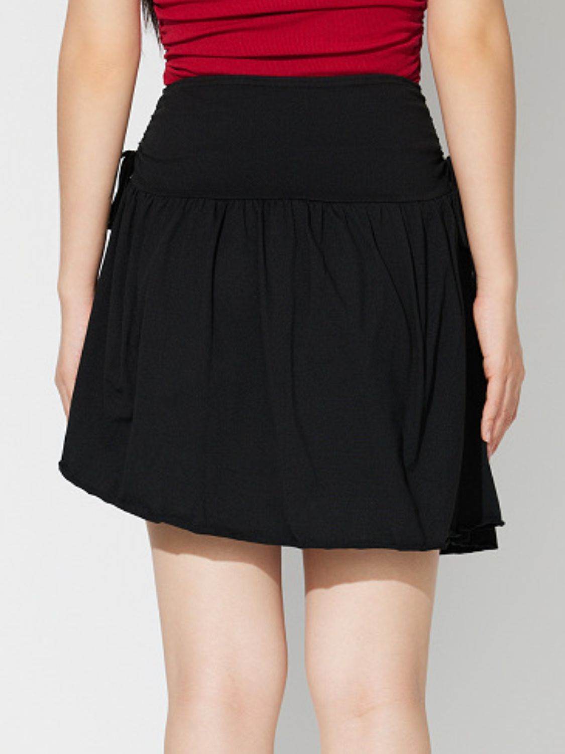 Side Tie Asymmetric Hem Mini Skirt - Delanoir