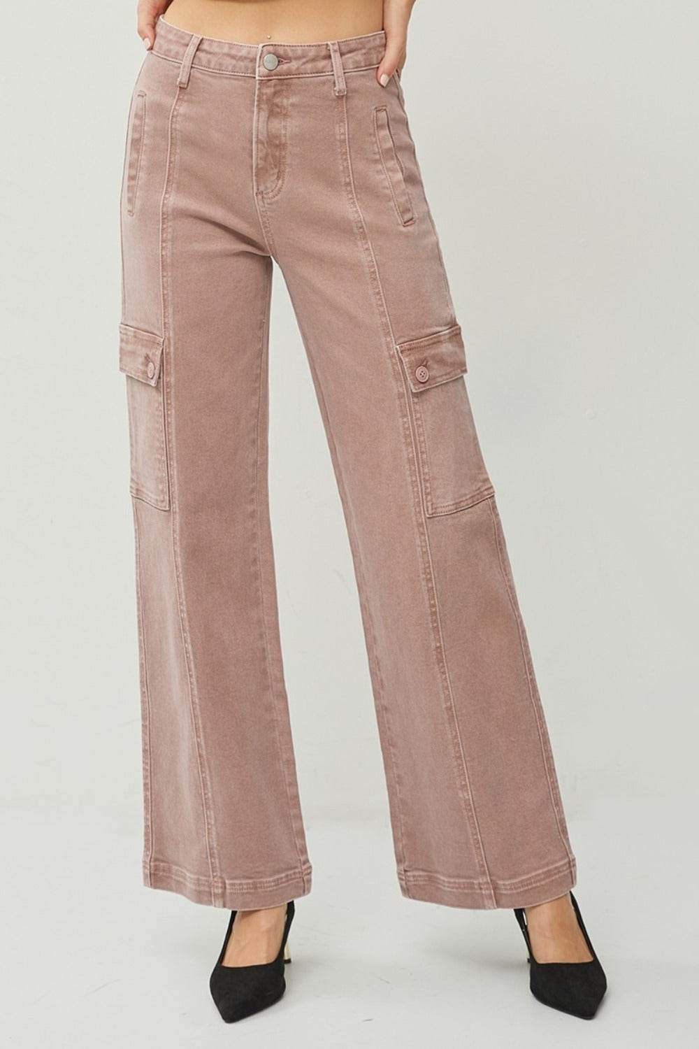 RISEN Full Size High Rise Wide Leg Cargo Jeans - Delanoir